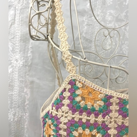 Zara croché boho mini dress size small multicolor - Picture 6 of 16
